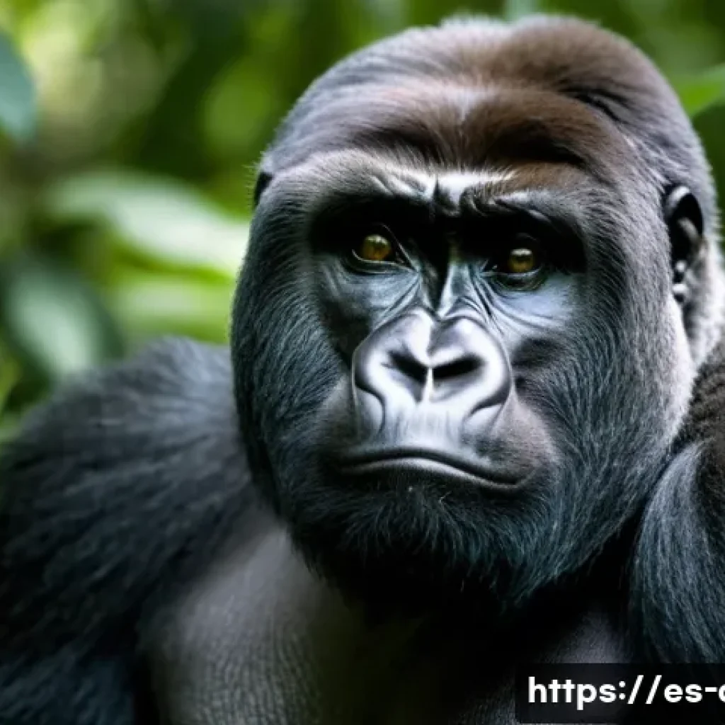 콩고 고릴라 보호구역의 역사적 가치 - **Prompt 1: "A majestic silverback mountain gorilla, with a wise and contemplative expression, sits ...