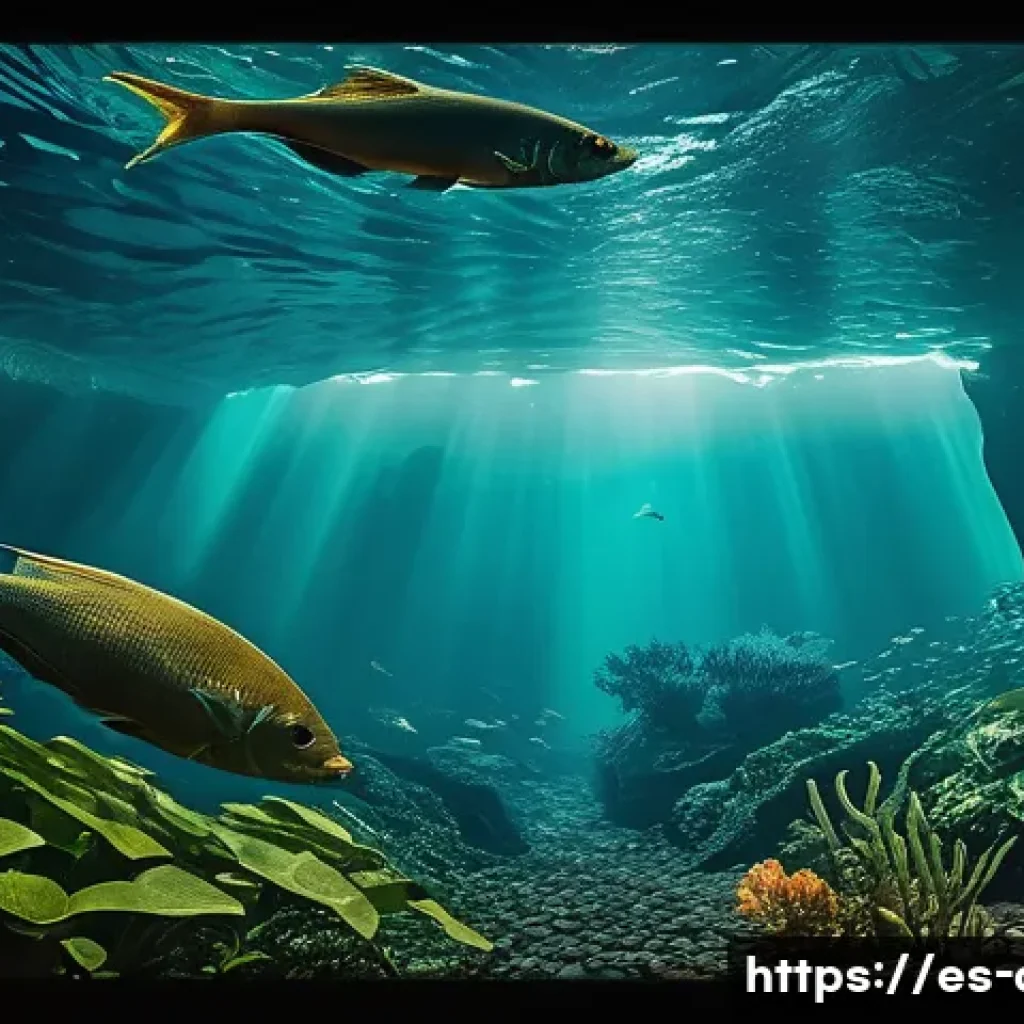 콩고강 수생 생물 다양성 - A vibrant underwater scene of the Congo River showcasing the giant catfish (Bagrus docmak) and the e...