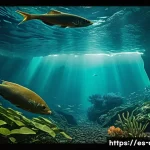 콩고강 수생 생물 다양성 - A vibrant underwater scene of the Congo River showcasing the giant catfish (Bagrus docmak) and the e...