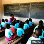 콩고 교육 시스템의 문제점 - A crowded rural classroom in the Democratic Republic of the Congo, showing children wearing clean bu...