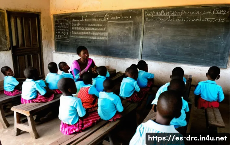 콩고 교육 시스템의 문제점 - A crowded rural classroom in the Democratic Republic of the Congo, showing children wearing clean bu...