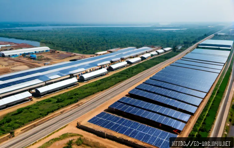 Home 17 킨샤사 경제구역의 역할 - Photorealistic aerial view of a modern special economic zone on the outskirts of Kinshasa, Democrati...