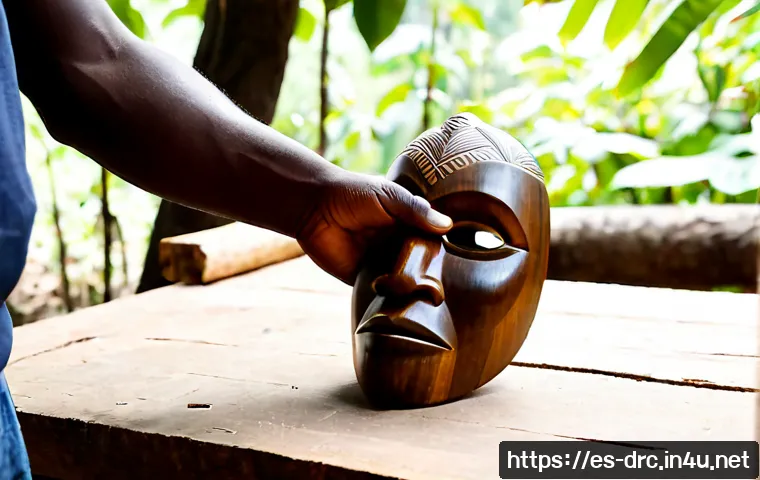 콩고 전통 장인과 공예품 - Photorealistic documentary-style scene of a Congolese traditional artisan carefully hand-carving a s...